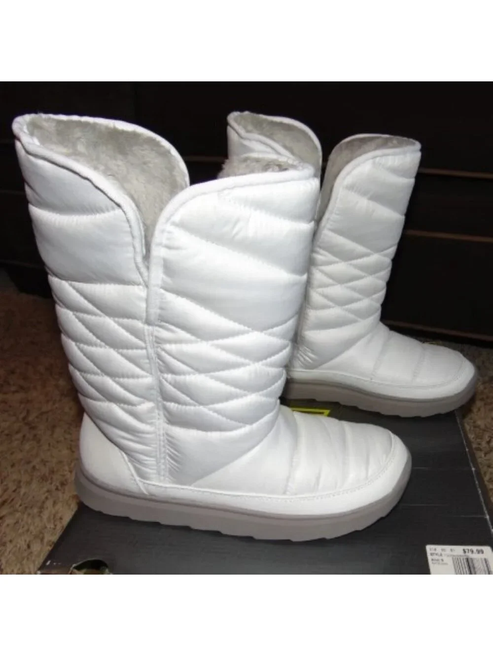 Tek Gear Winter Boots 6 Womens White Quilted Mid Calf Pull On Fx Fur Microfiber